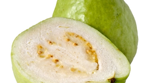 Guava, green fresh fruit isolated on white background.